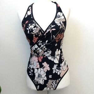 Sea Angel Women's Black and Pink Floral One Piece Halter Swimsuit size S…